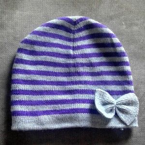 striped beanie with bow